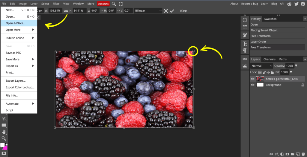 Adding New Background image in Photopea