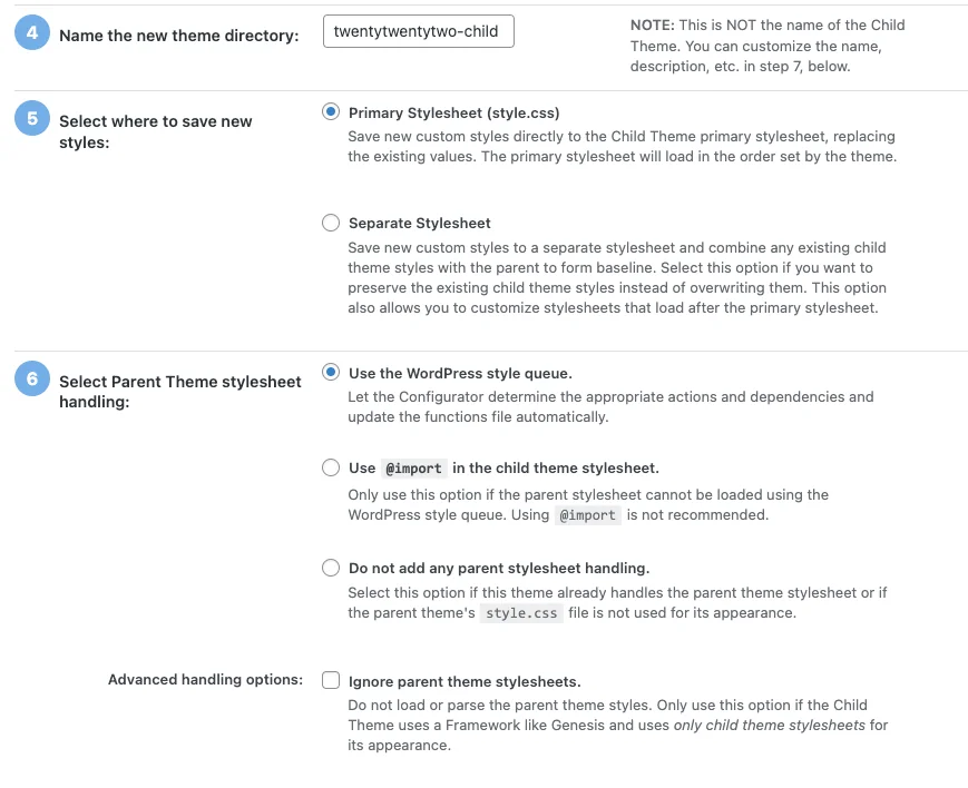 Child Theme Configurator Settings
