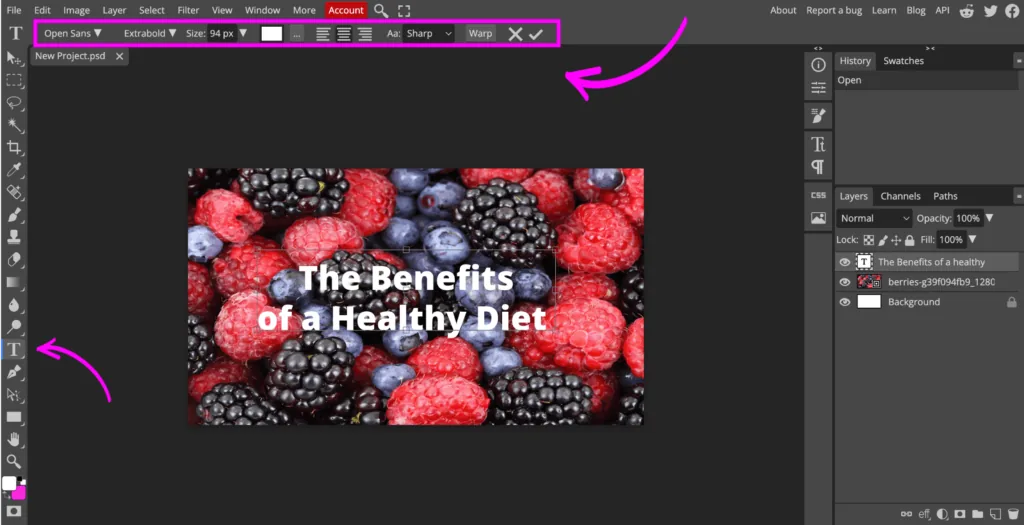 Photopea Text Settings