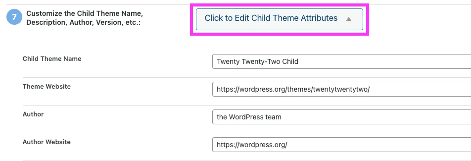 Child Theme Configurator Section 7