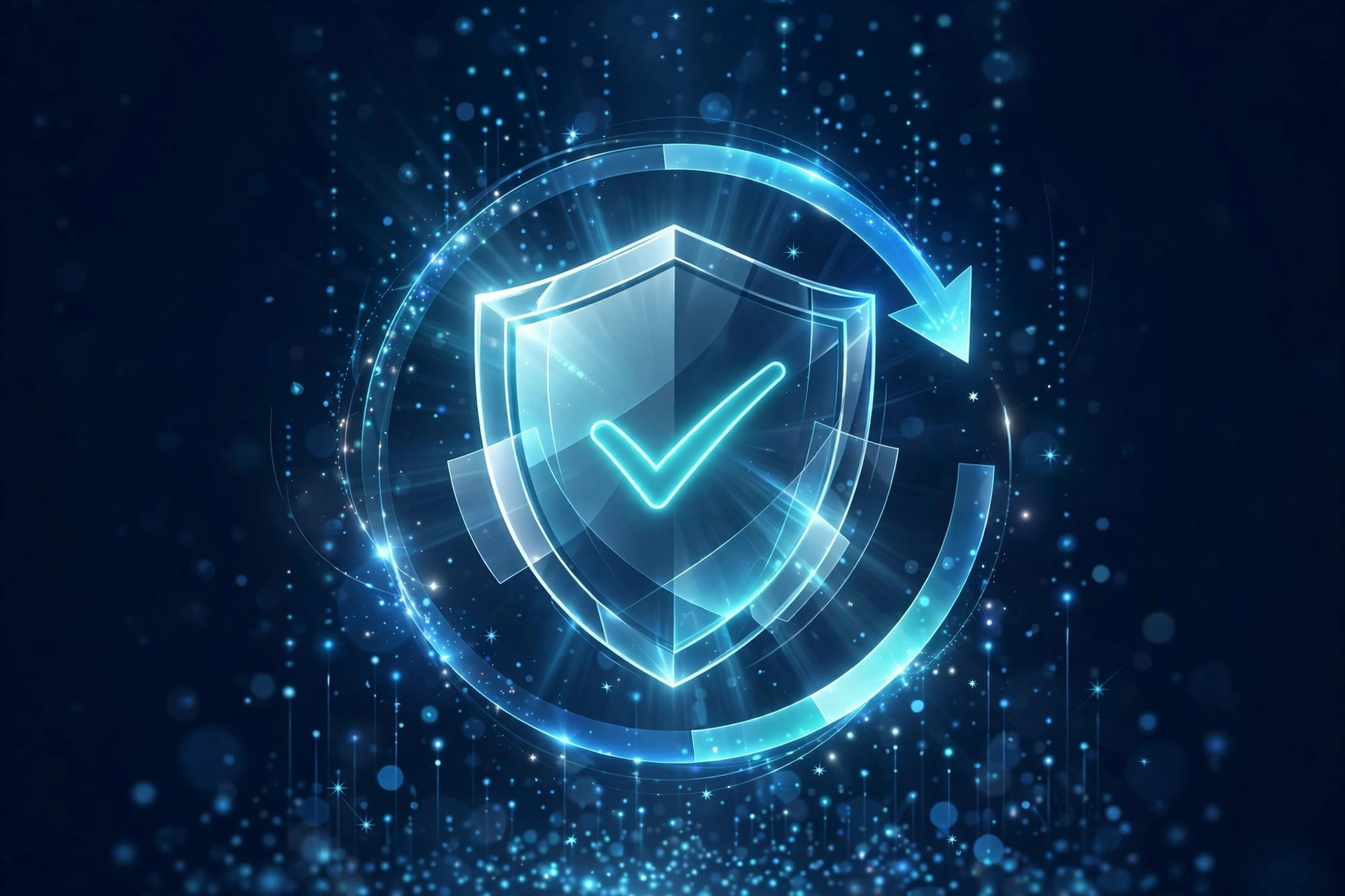 Illustration of a security shield with a checkmark and an update arrow, representing patching wpForo to a safe version